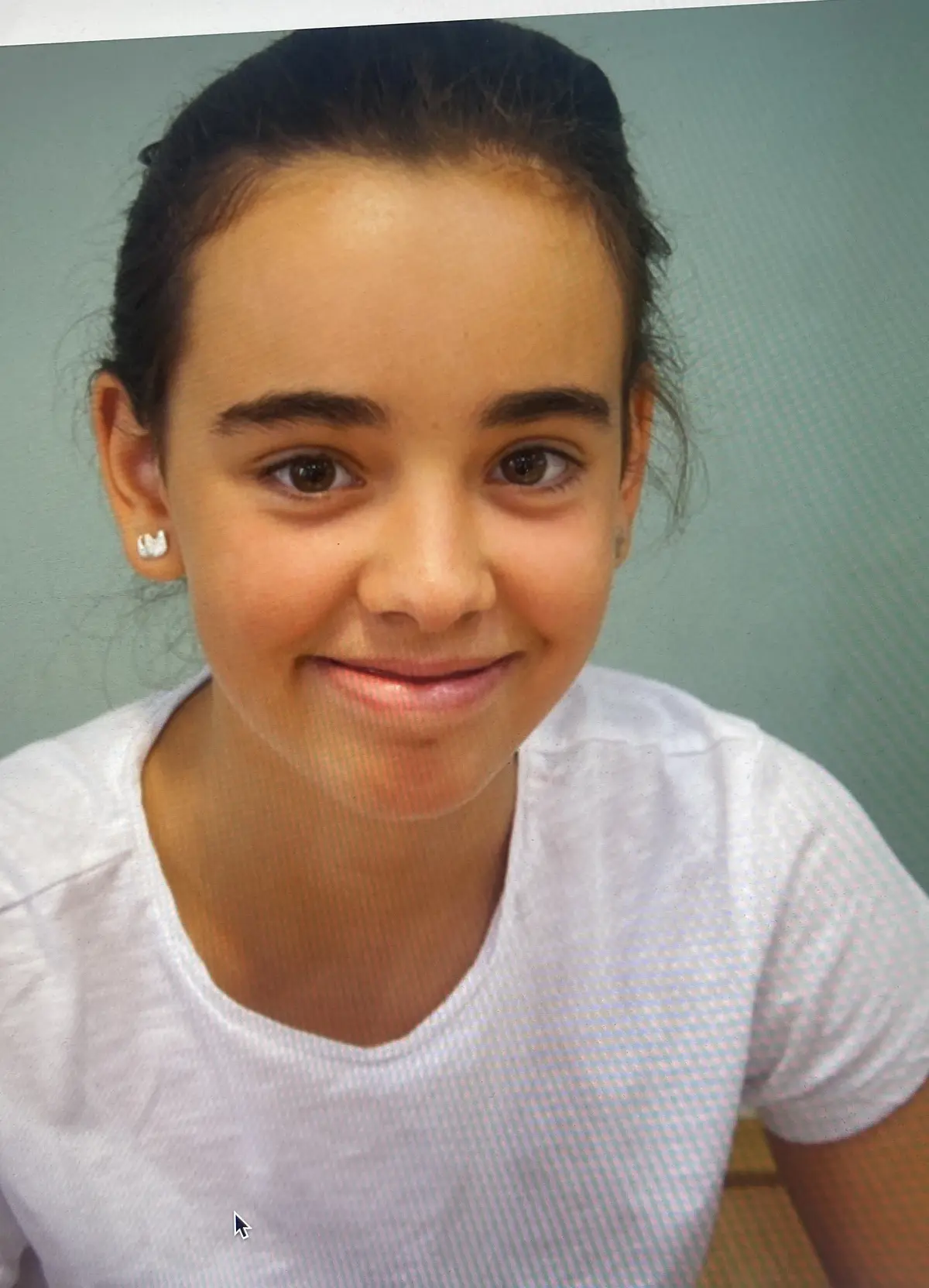 Foto de archivo: una niña sonríe a cámara.